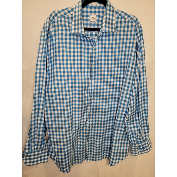 Peter Millar 100% Cotton Blue Check Shirt Mens XL - Picture 1 of 4